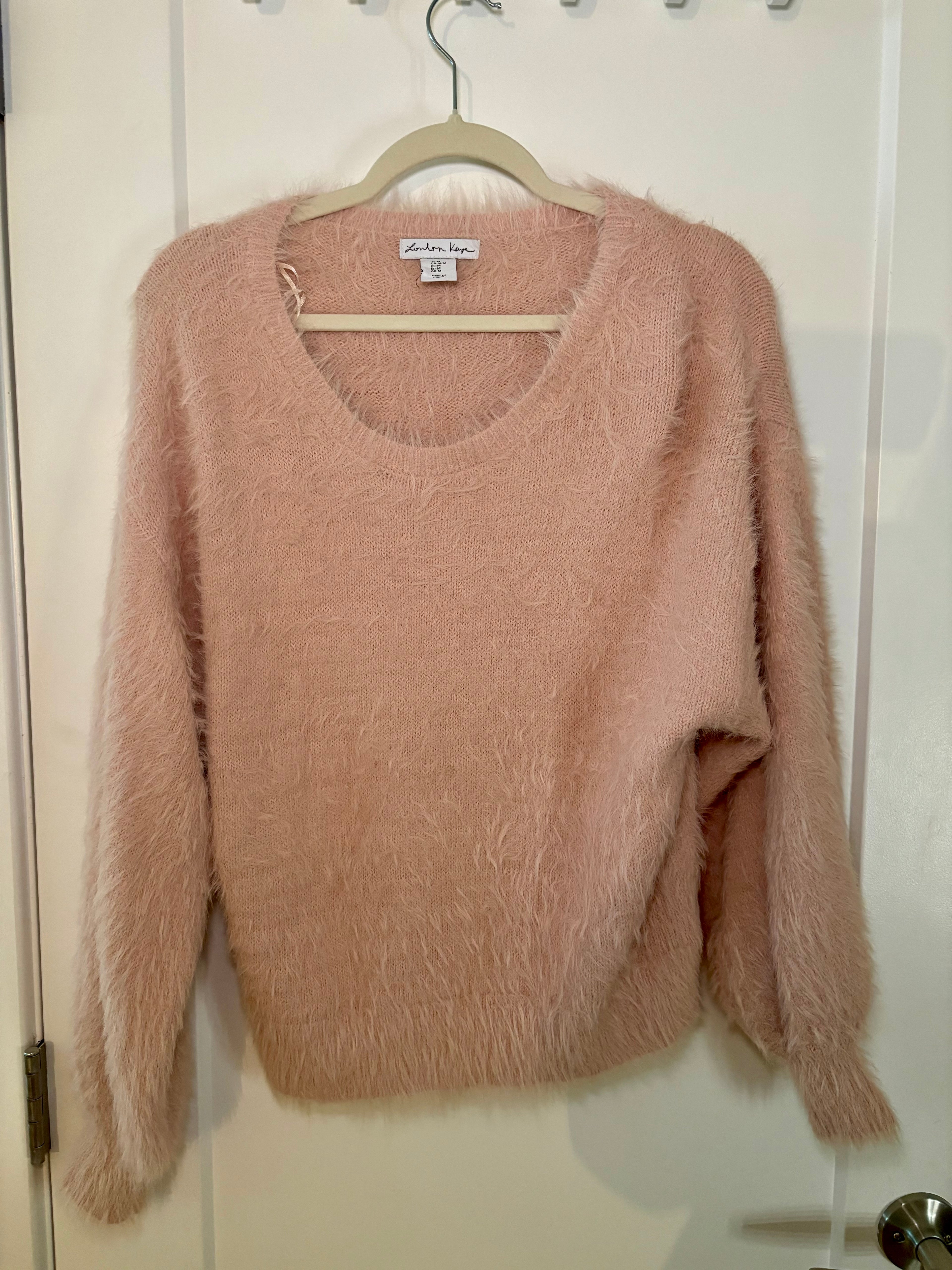 London Kaye Medium Cozy Fuzzy Scoop Neck Sweater in Blush