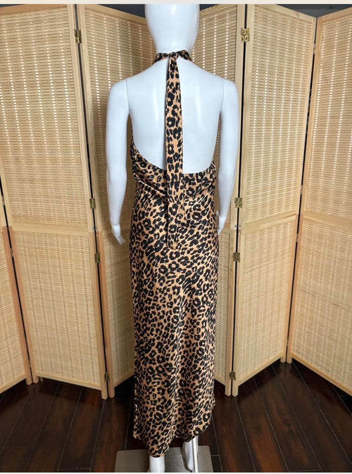 Petal & Pup Leopard Halter Maxi Dress Size 8