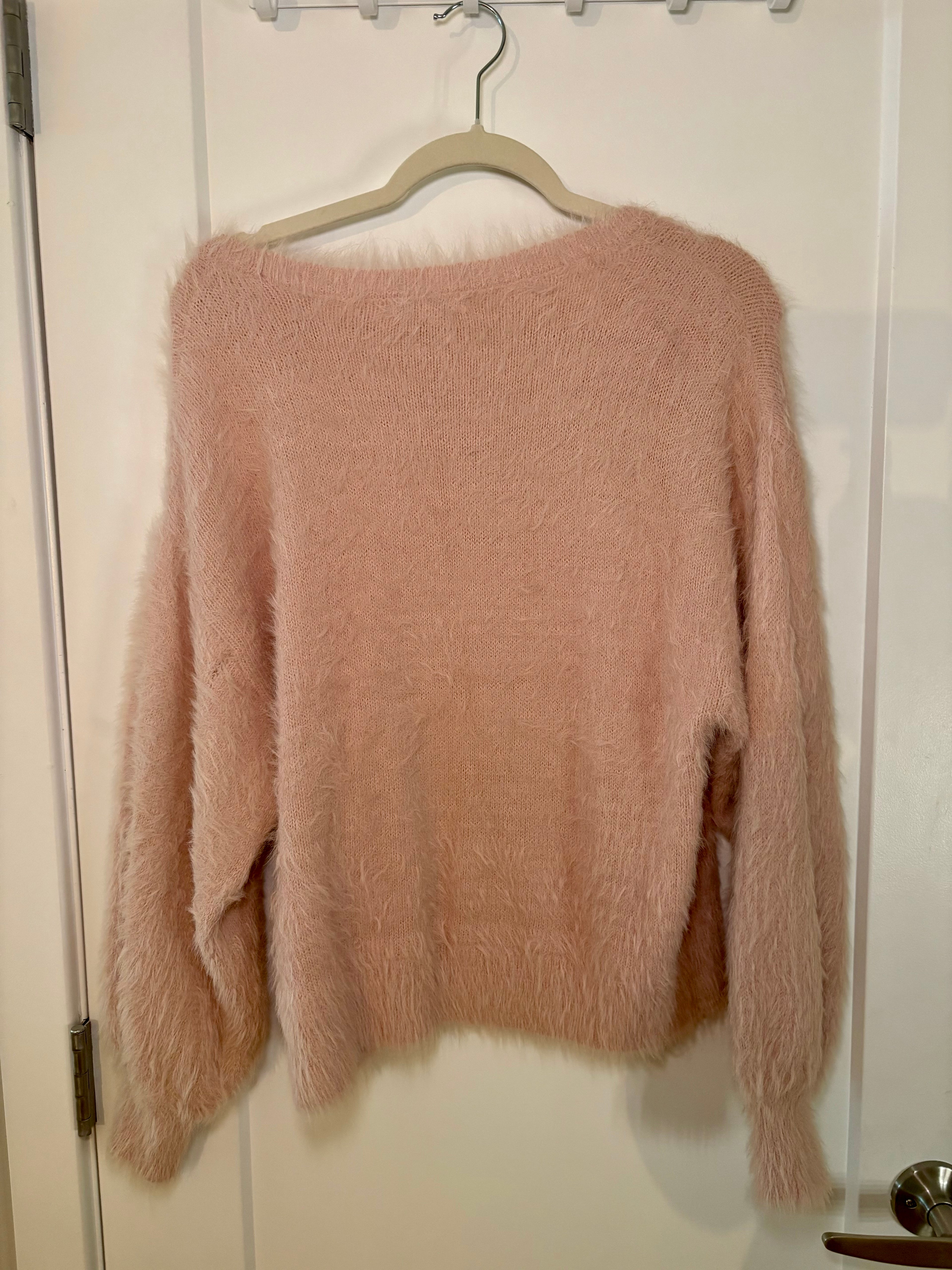 London Kaye Medium Cozy Fuzzy Scoop Neck Sweater in Blush