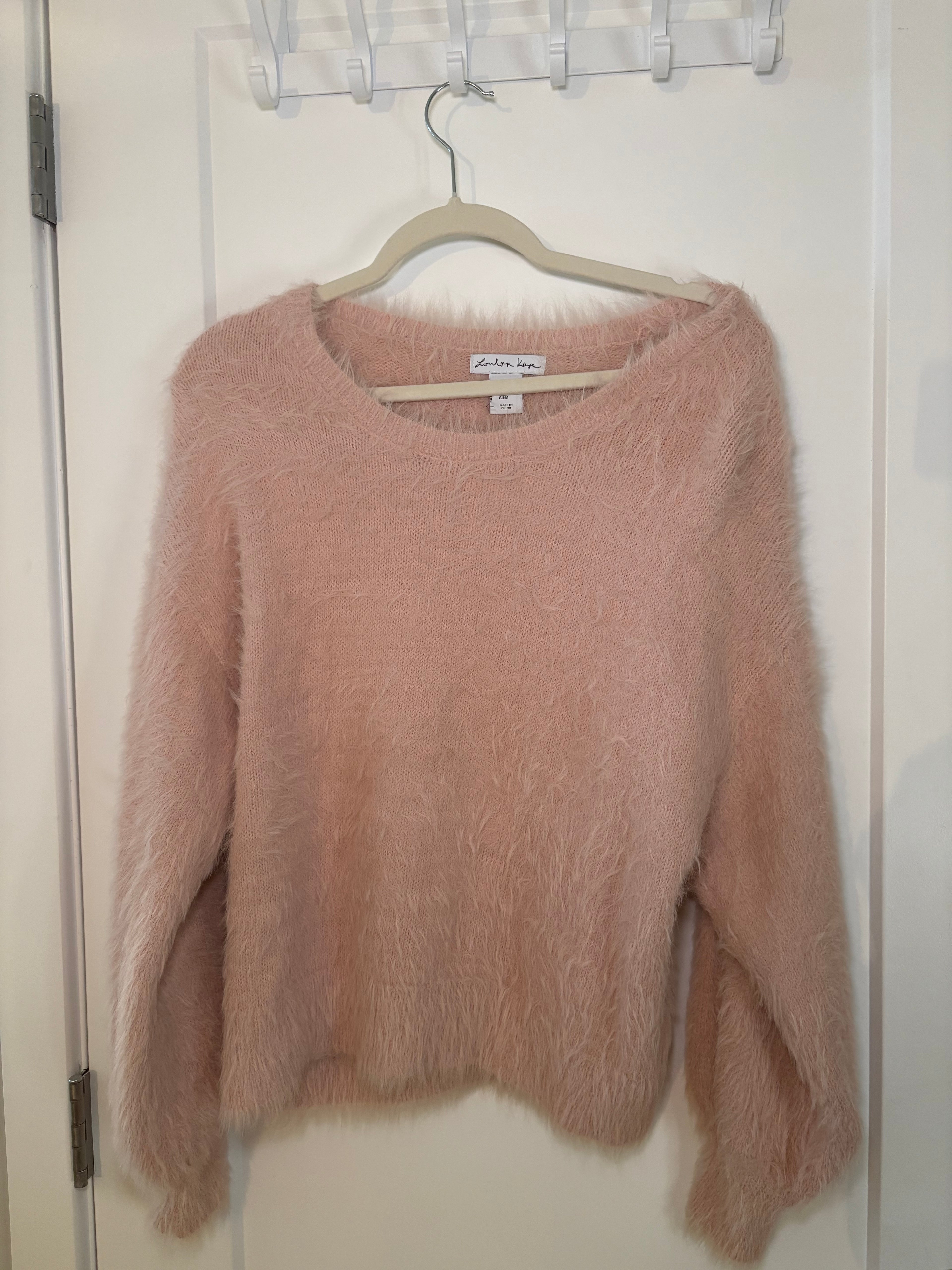 London Kaye Medium Cozy Fuzzy Scoop Neck Sweater in Blush