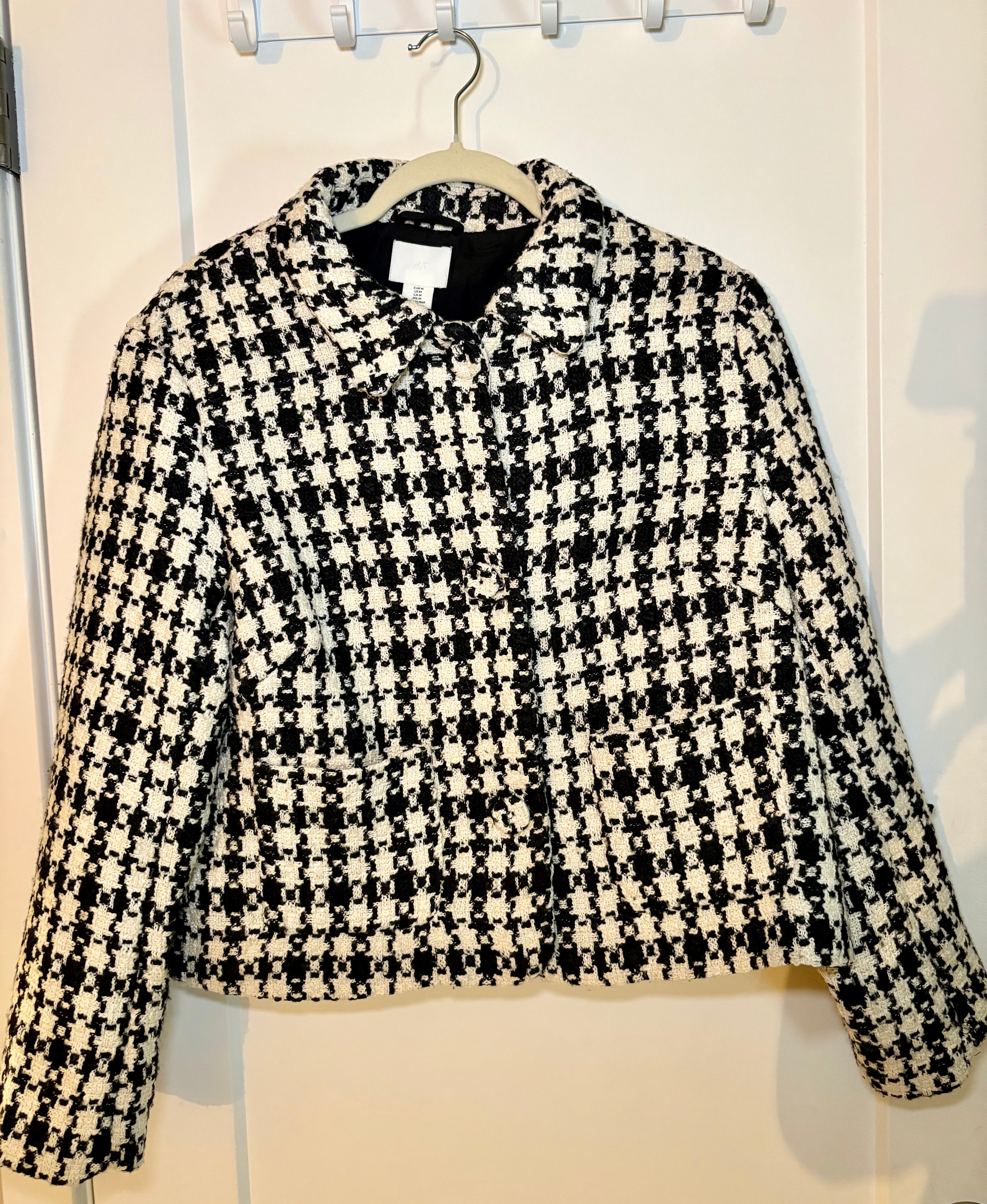H&M Black & White Houndstooth Cropped Blazer & Shorts Set