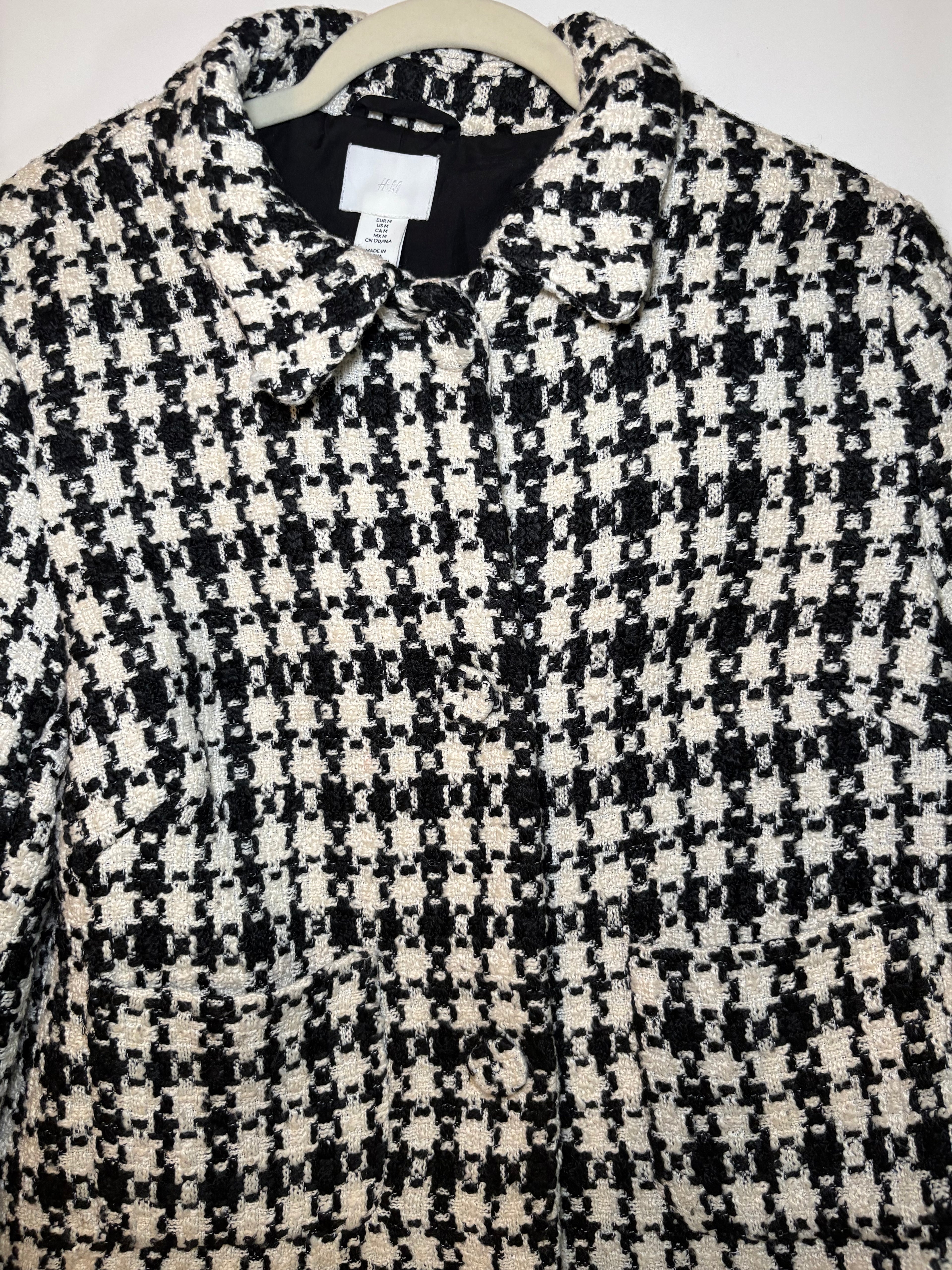 H&M Black & White Houndstooth Cropped Blazer & Shorts Set