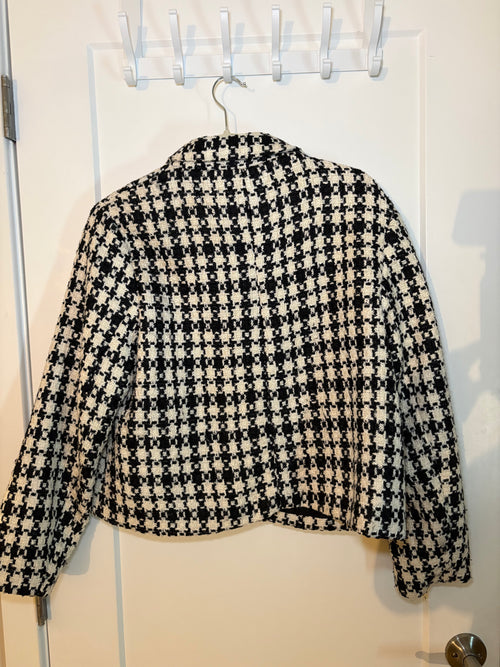 H&M Black & White Houndstooth Cropped Blazer & Shorts Set